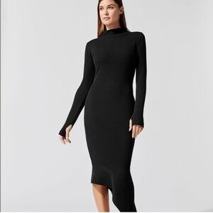 Carbon38 / black high neck Ribbed midi Asymmetrical Dress m
